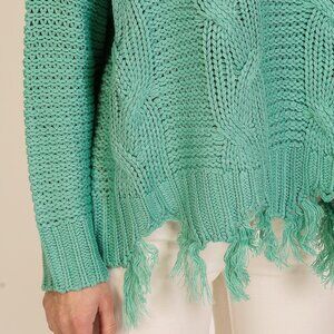 Lumiere Cozy Knit Sweater With Tassel Detail- Sea Green